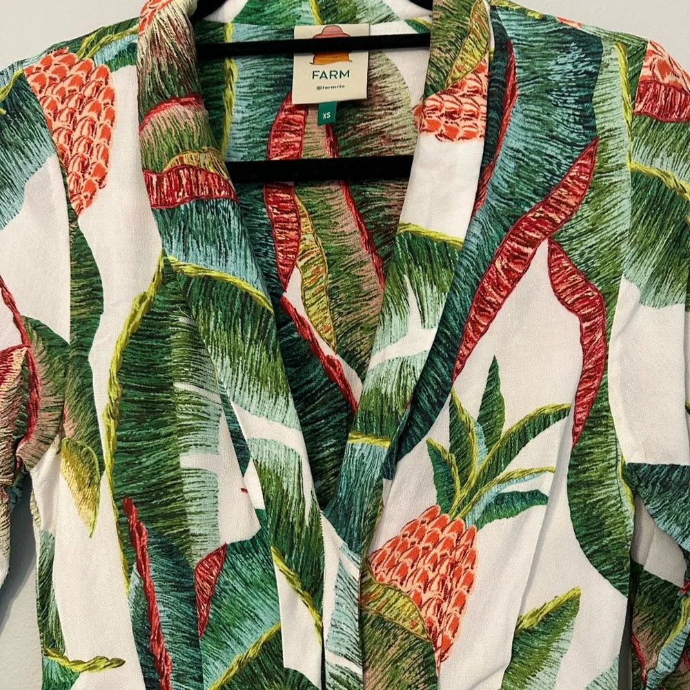 Long Sleeve Maxi Dress with Tropical Pineapple Print - Green/White/Coral - Picture 4 of 8